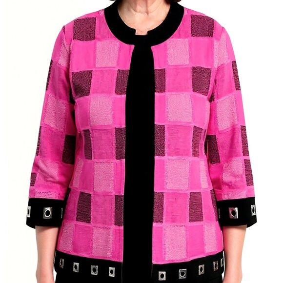Ming Wang Plaid Grommet Open Cardigan Jacket - Picture 1 of 7